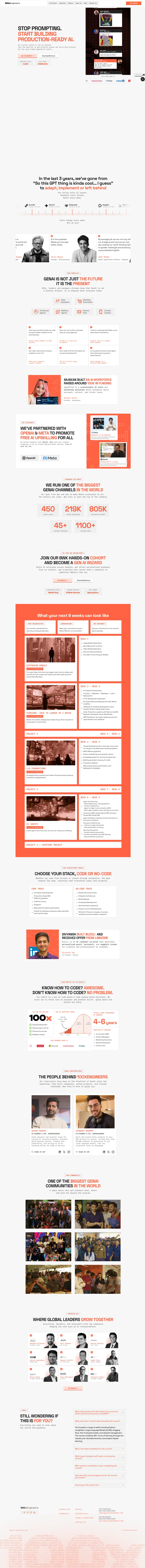 100xEngineers | Build Real AI Products. Become Industry Ready. website screenshot