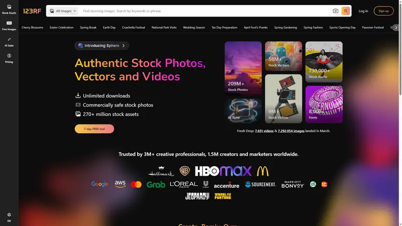 Stock Photos, Vectors and Royalty Free Images from 123RF website screenshot