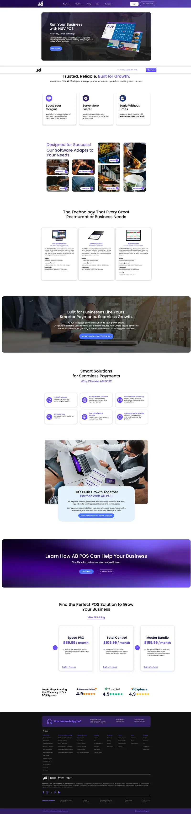 All-in-One POS System for Restaurants & Retail | AB POS Solutions website screenshot