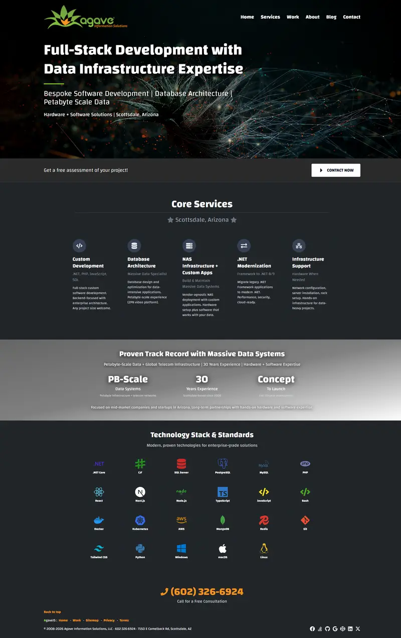 Custom Software Development Scottsdale AZ | Agave IS website screenshot