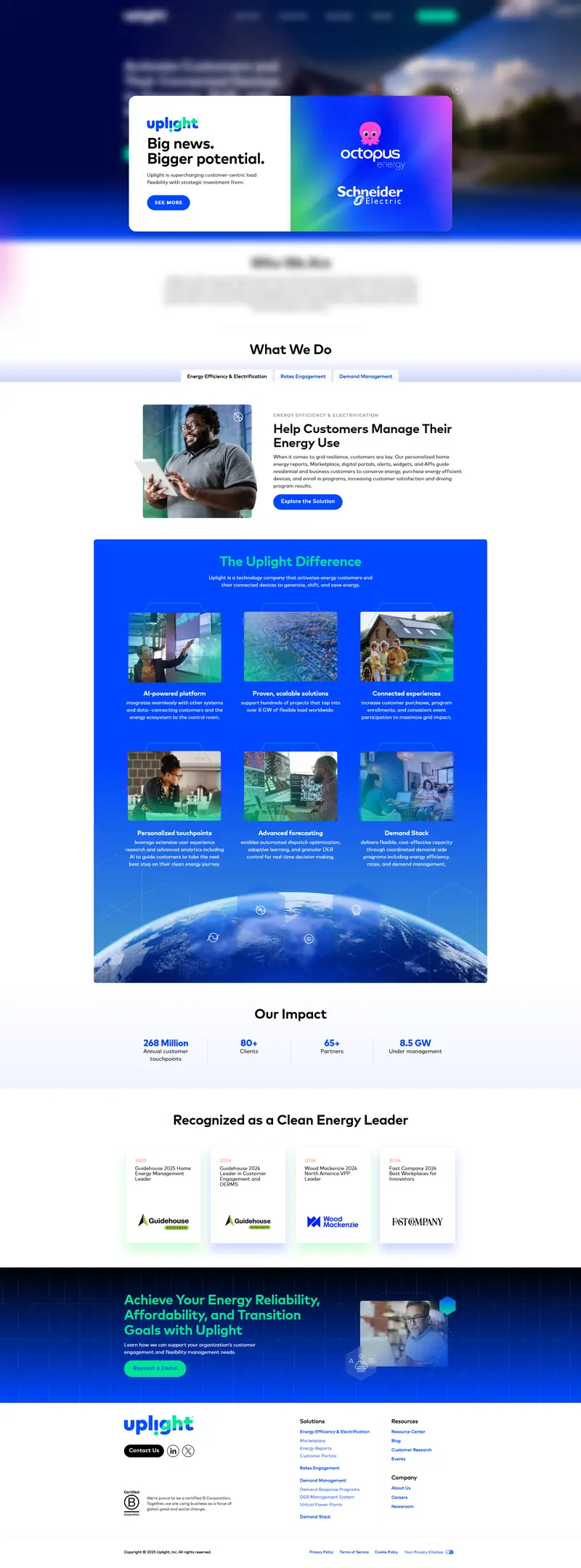 Uplight | Clean Energy Solutions for a Decarbonized Grid website screenshot