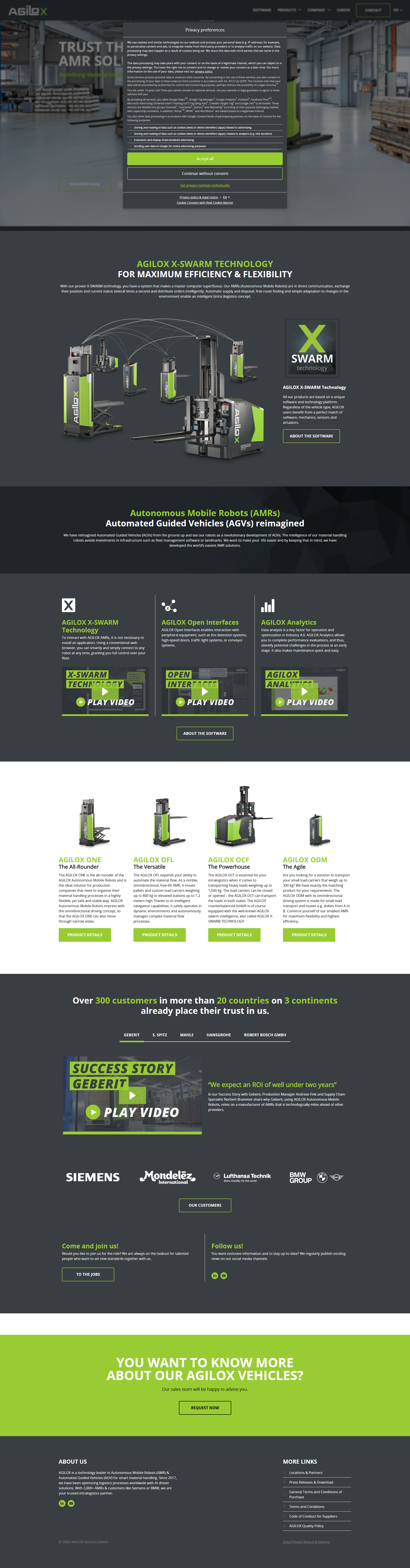 AMR & AGV: Autonomous Mobile Robots | AGILOX website screenshot