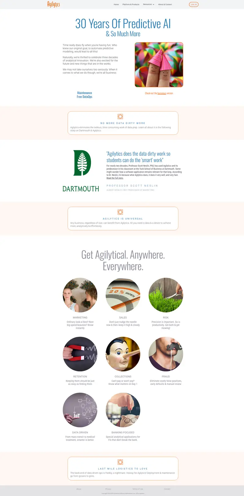 Predictive & decision analytics for everyone | Agilytics website screenshot