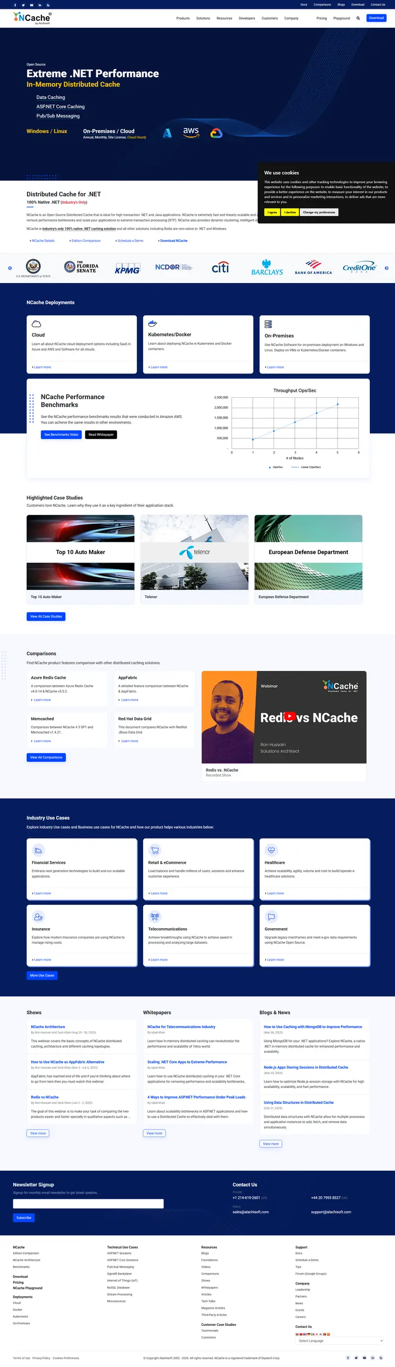 Distributed Cache for .NET and Java - NCache website screenshot