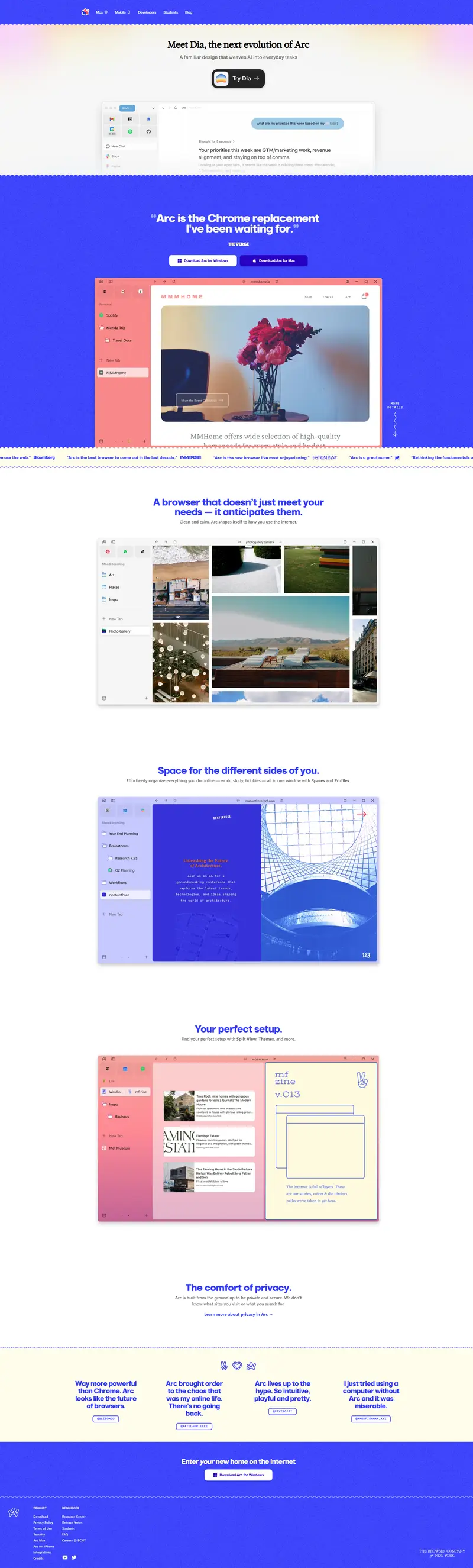 Arc from The Browser Company website screenshot