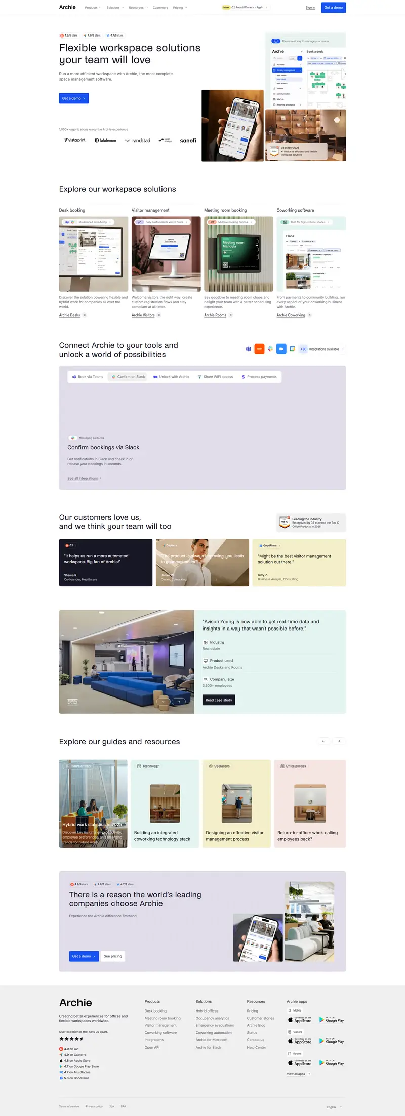 Archie: The Leading Space Management Software for Workplaces website screenshot