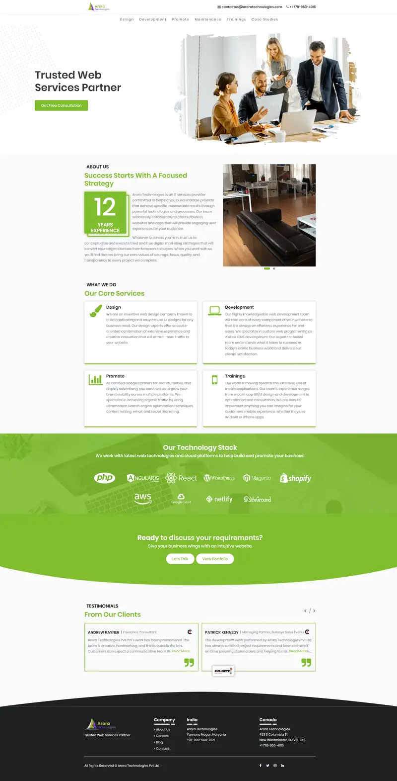 Website Design | Web Development | SEO Company in Vancouver | Arora Technologies website screenshot