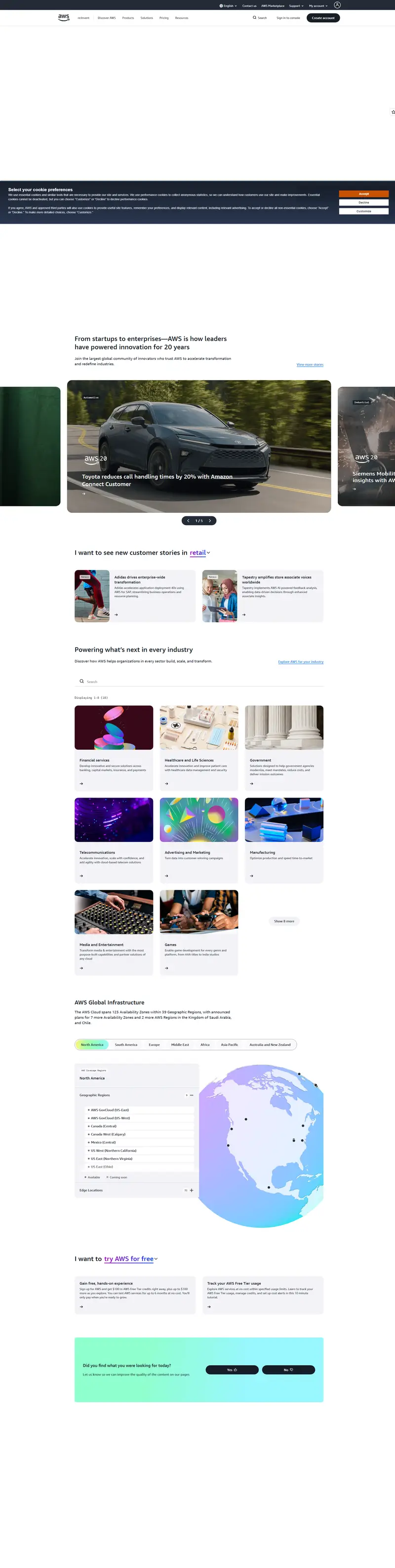 Cloud Computing Services - Amazon Web Services (AWS) website screenshot