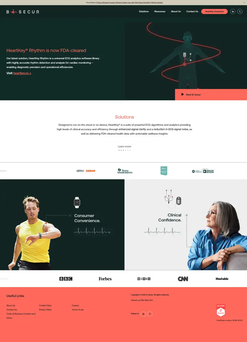 B-Secur | Advancing Heart Health Technology website screenshot