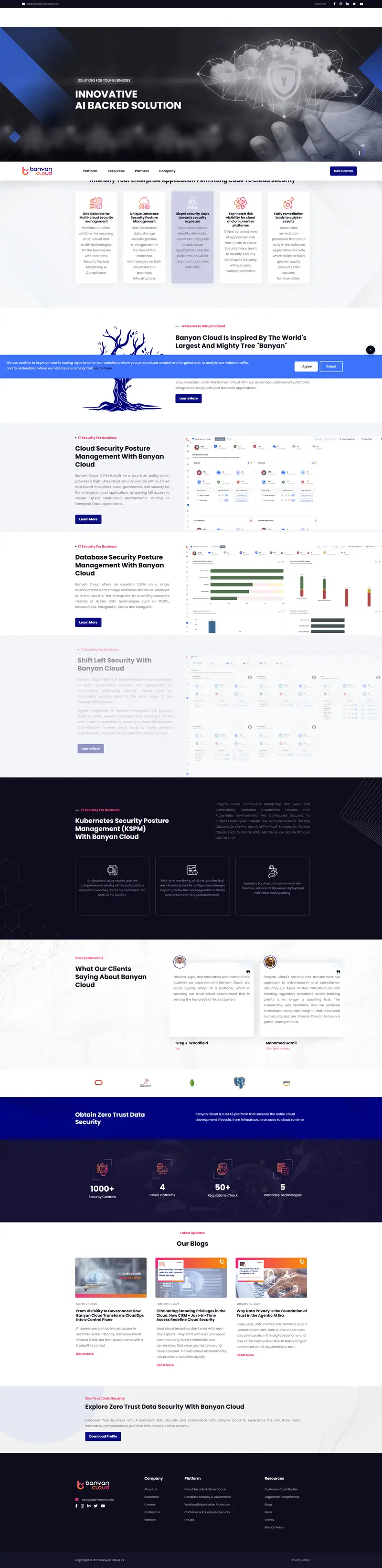 Banyan Cloud: AI Powered Cloud Native Application Protection Platform (CNAPP) website screenshot