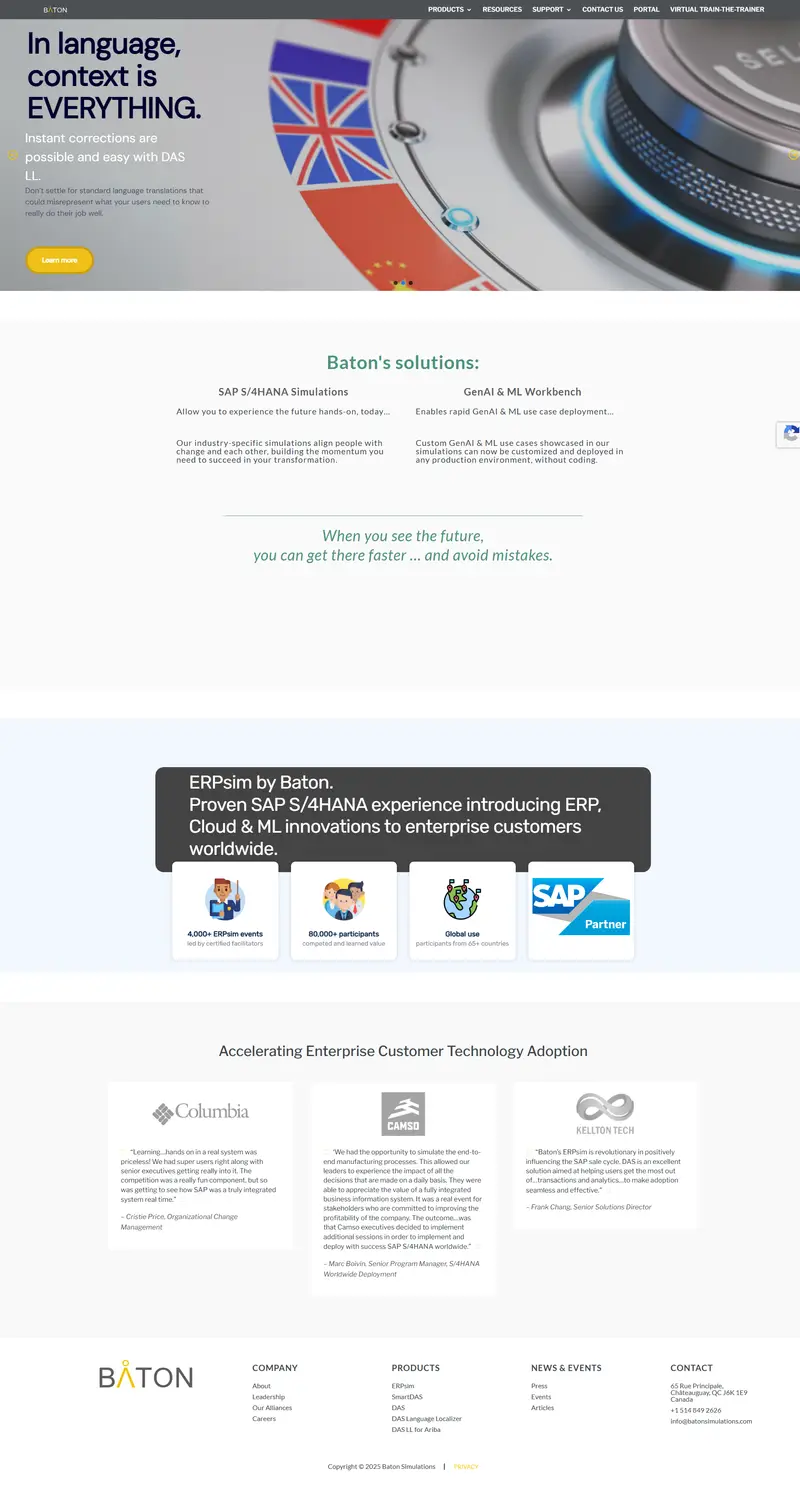 Baton Simulations – SAP S/4HANA Simulation with ERPsim & DAS Tools website screenshot