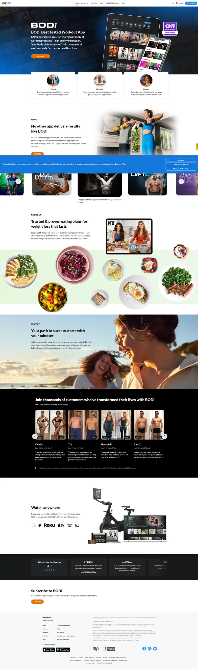 BODi - Fitness, Nutrition, and Personal Growth website screenshot
