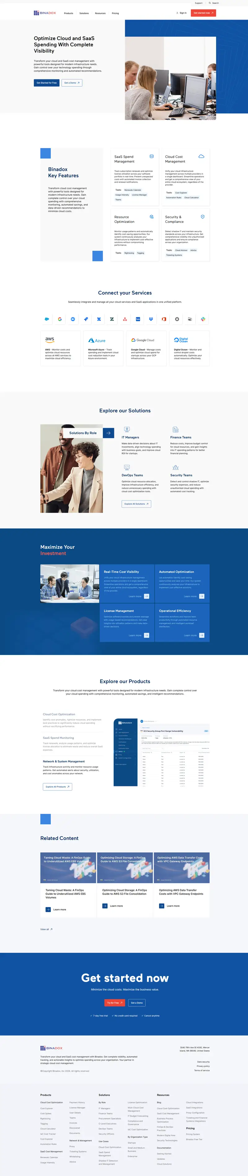 Binadox - Cloud & SaaS Cost Management Platform website screenshot