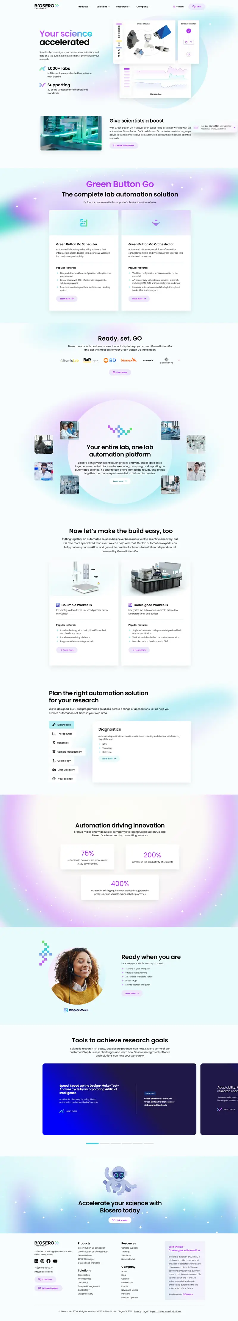 Automating Labs through Green Button Go | Biosero website screenshot