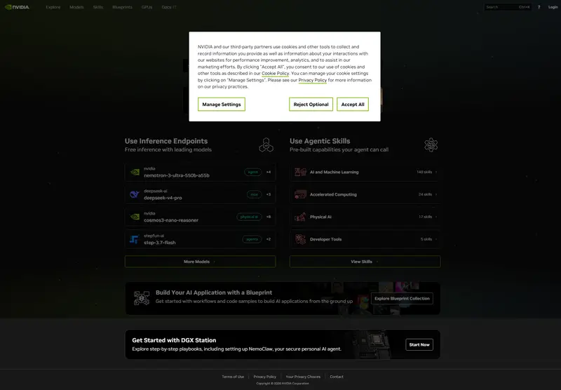 Try NVIDIA NIM APIs website screenshot