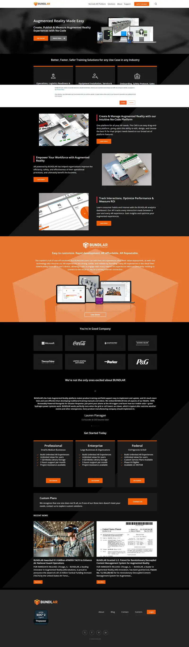 BUNDLAR - Augmented Reality Made Easy website screenshot