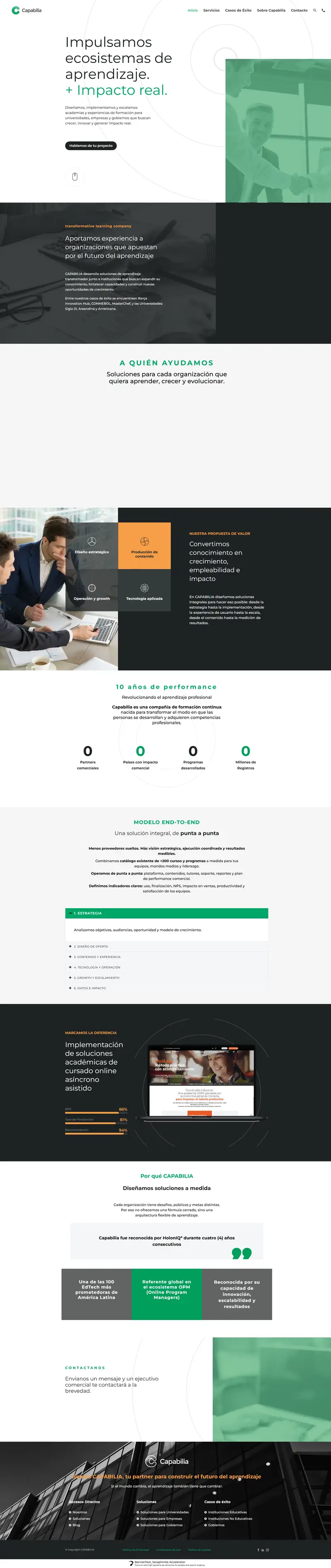 CAPABILIA | Ecosistemas de aprendizaje para universidades, empresas y gobiernos website screenshot