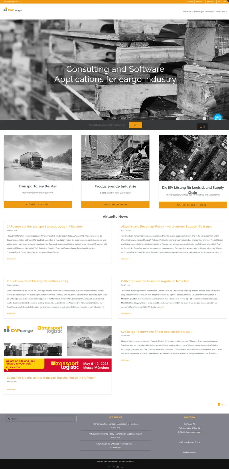 CAPcargo AG Software applications for cargo industry website screenshot
