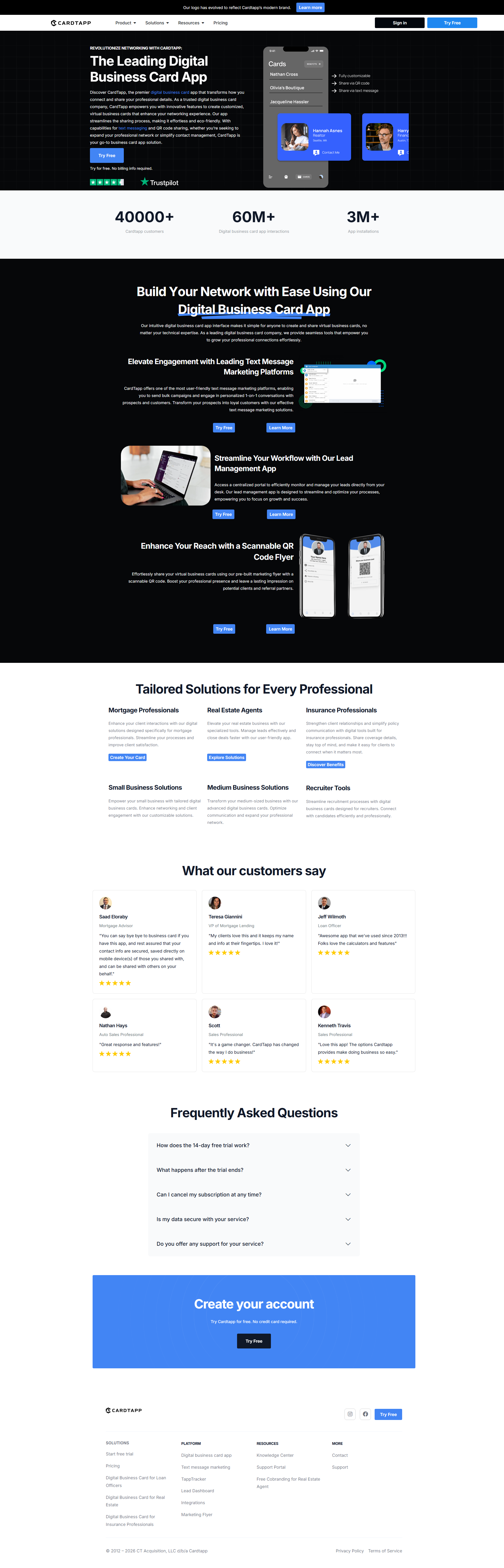 Digital Business Card App | Free Digital Business Cards | CardTapp website screenshot