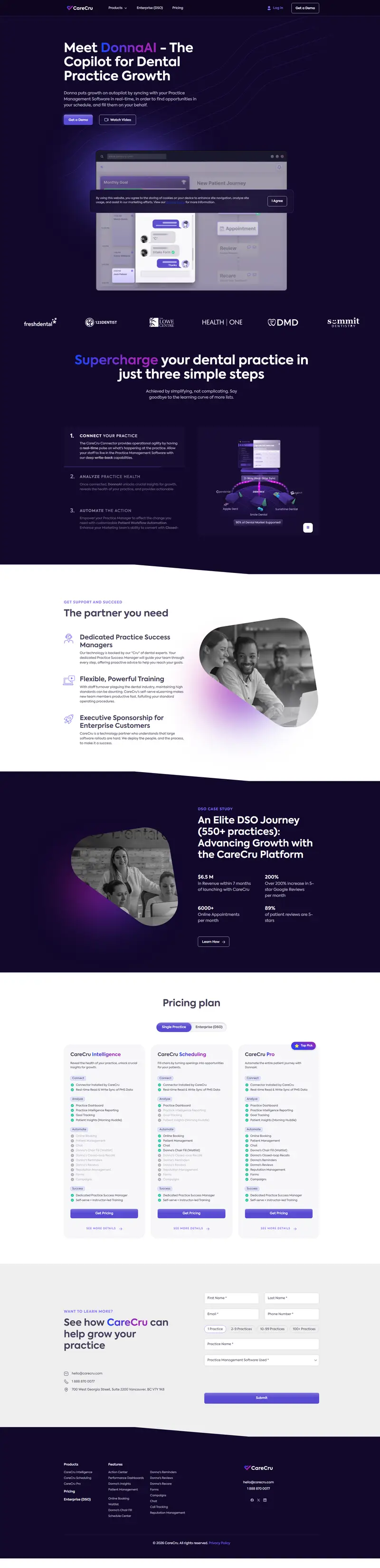 Meet DonnaAI - The Copilot for Dental Practice Growth website screenshot