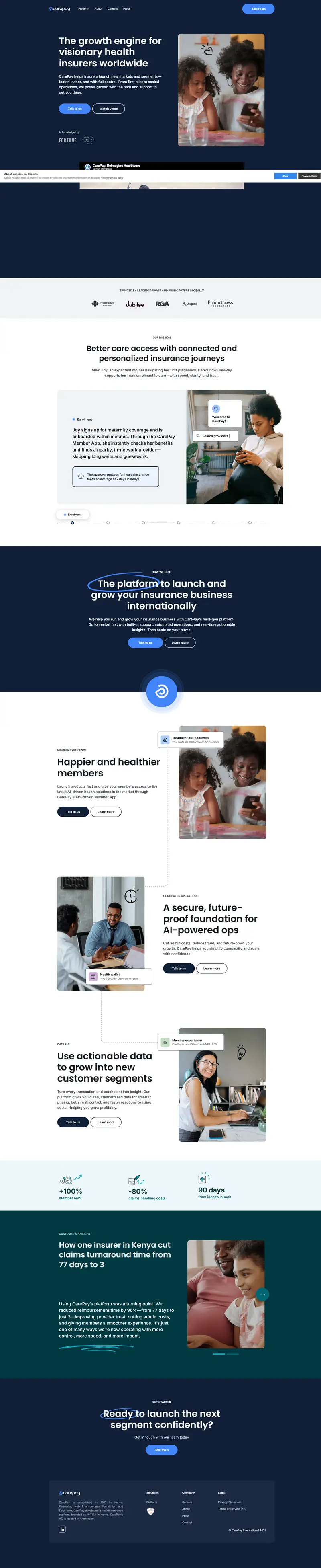 The growth engine for visionary health insurers worldwide website screenshot