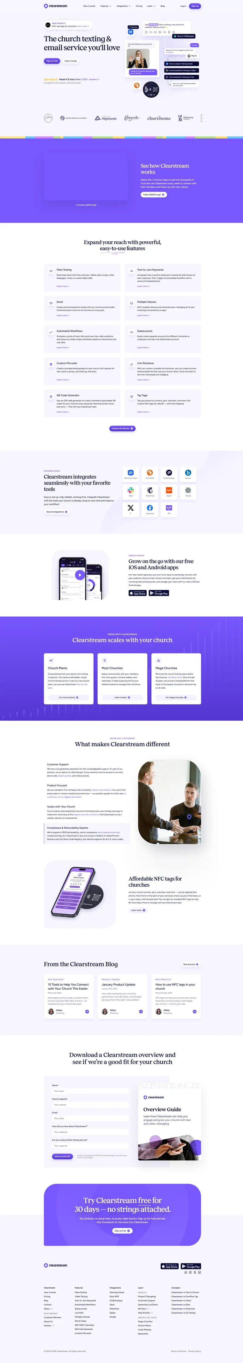 The Church Texting & Email Service You'll Love - Clearstream website screenshot