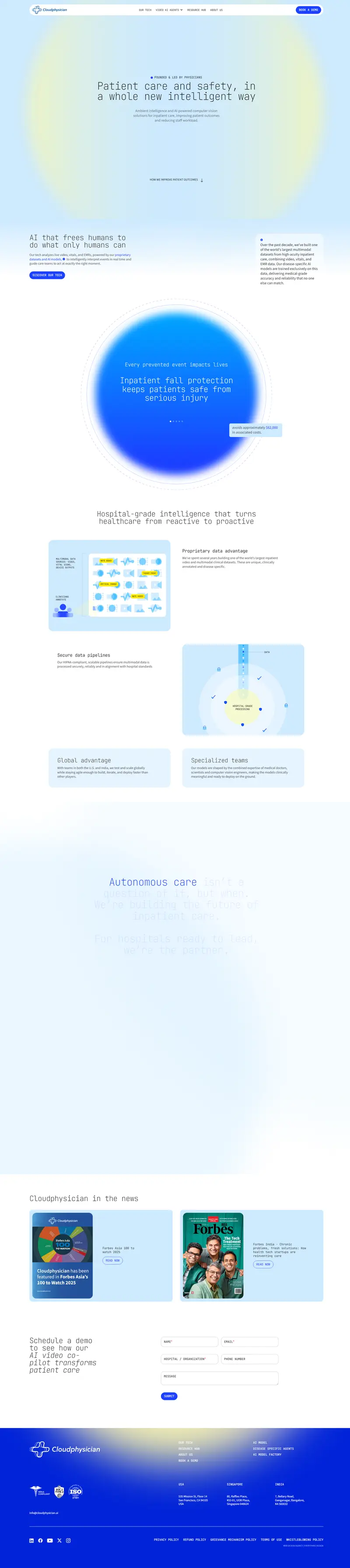 Cloudphysician | Ambient intelligence for inpatient medical settings website screenshot