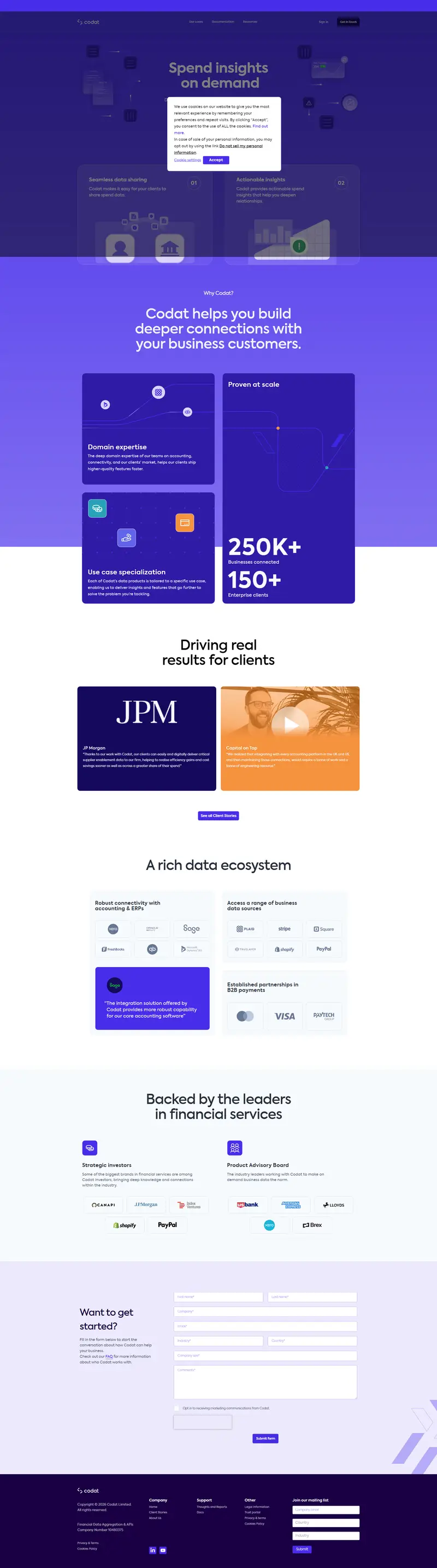 Build deeper connections with business customers | Codat website screenshot