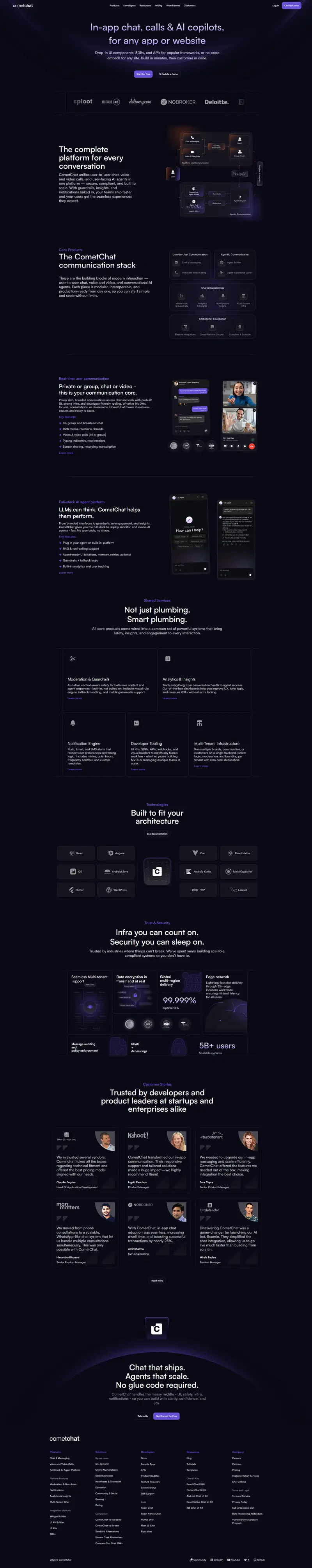In-app Chat SDK & API For Messaging And Calling - CometChat website screenshot