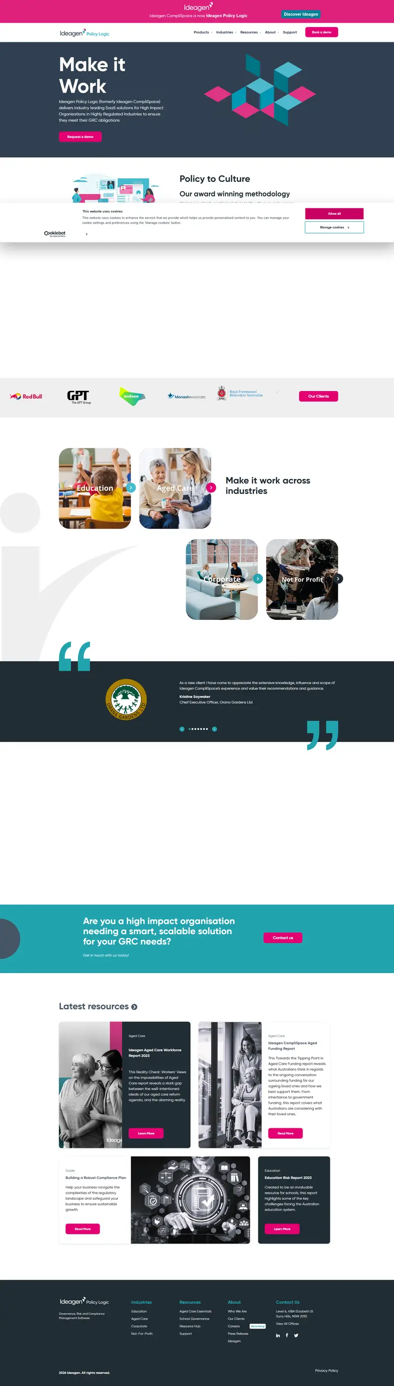 Ideagen CompliSpace | GRC Software Solutions website screenshot