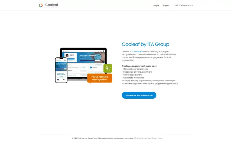 Cooleaf: An ITA Group Technology Product for Employee Engagement website screenshot