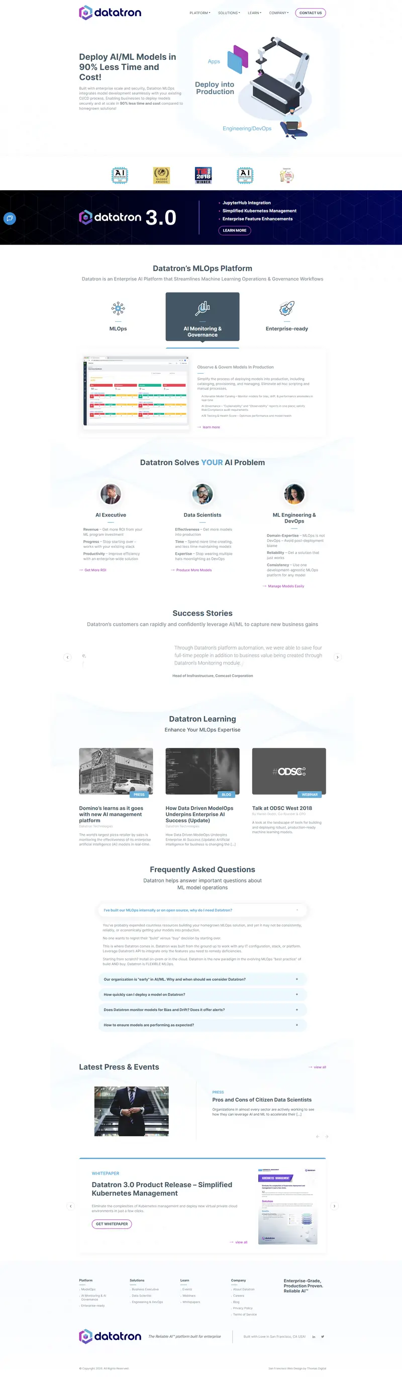 MLOps Platform with Scale and Security | Datatron website screenshot