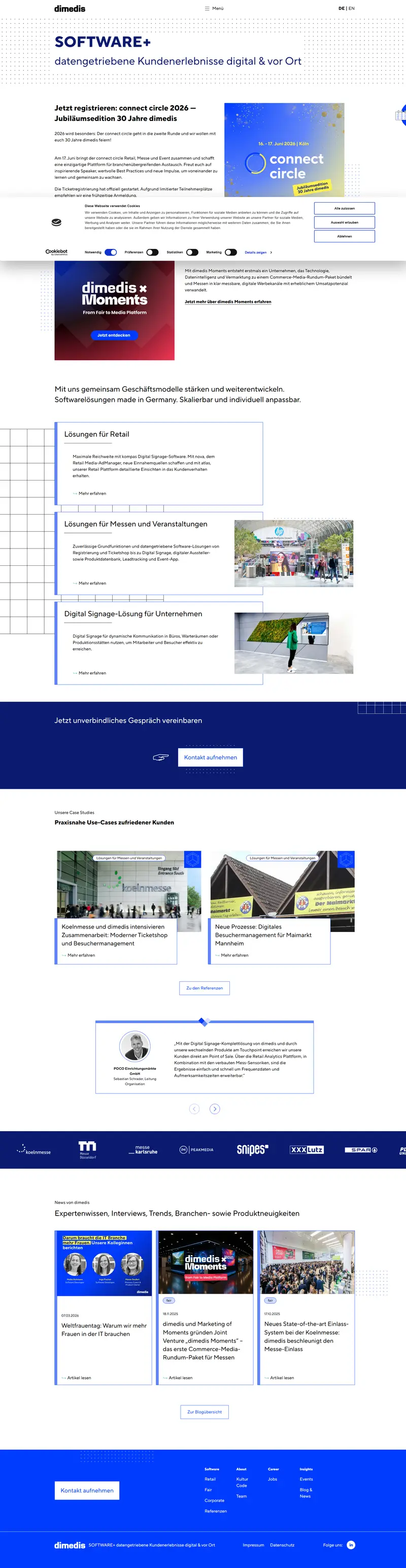 Datengetriebene Kundenerlebnisse digital & vor Ort​ - dimedis website screenshot
