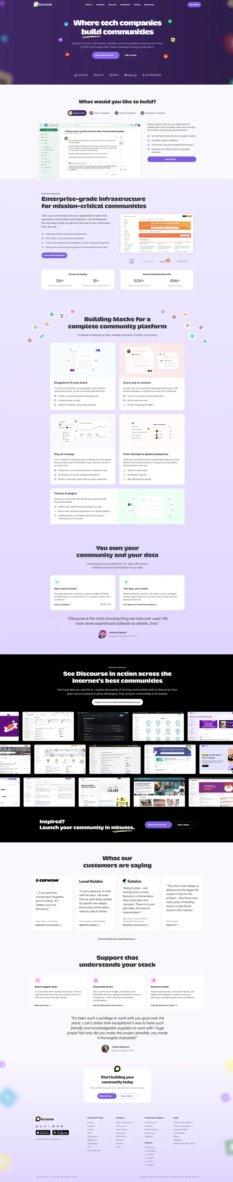 Discourse | Where Tech Companies Build Communities website screenshot