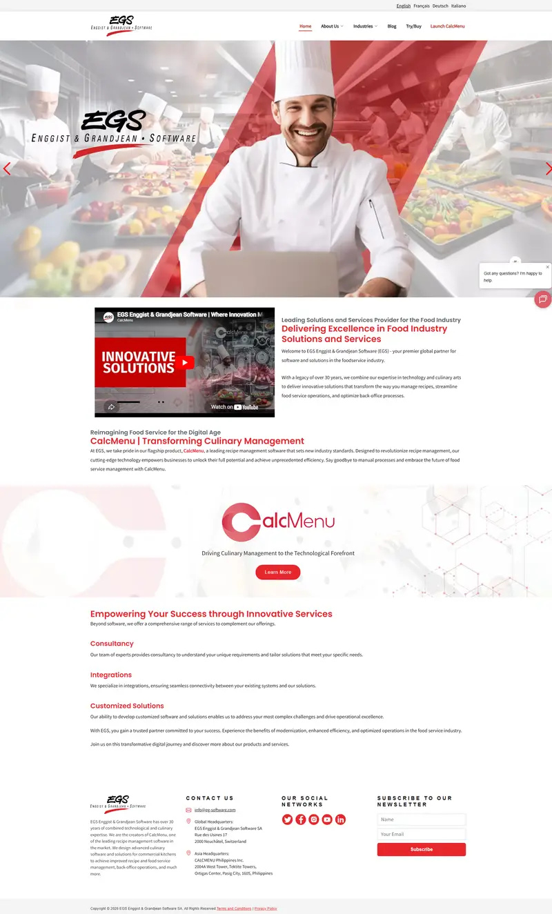EGS CALCMENU: Recipe Management for Pro Kitchens & Food Service website screenshot