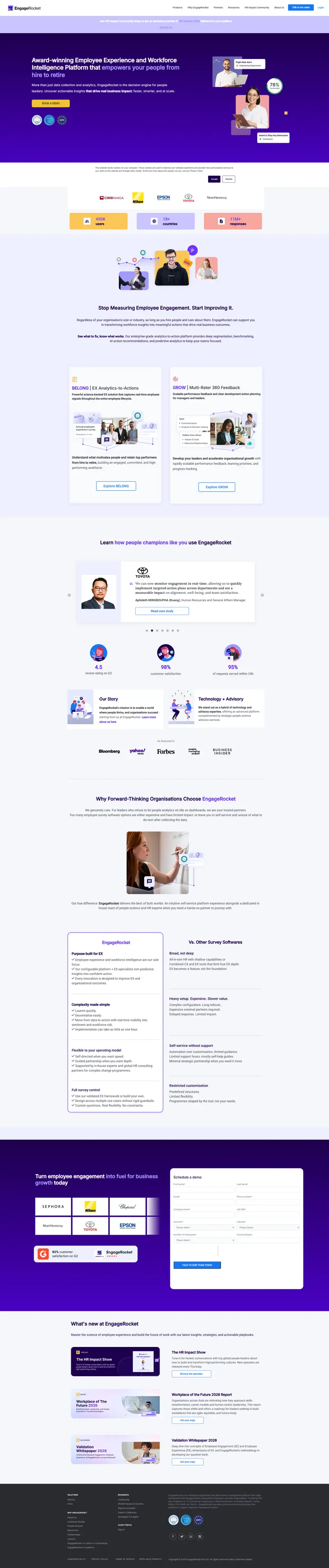 EngageRocket: Global Employee Experience & 360 Feedback Platform website screenshot