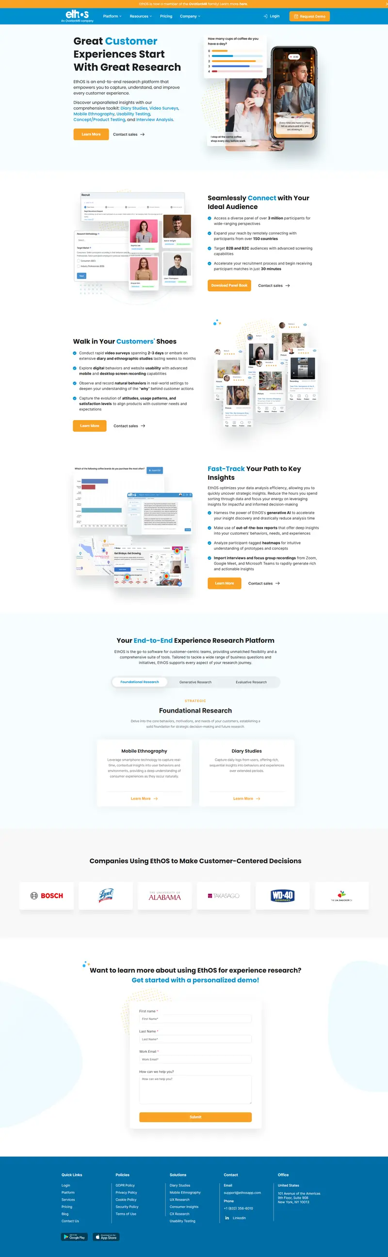 Enhance Customer Experiences with EthOS's Research Tools website screenshot