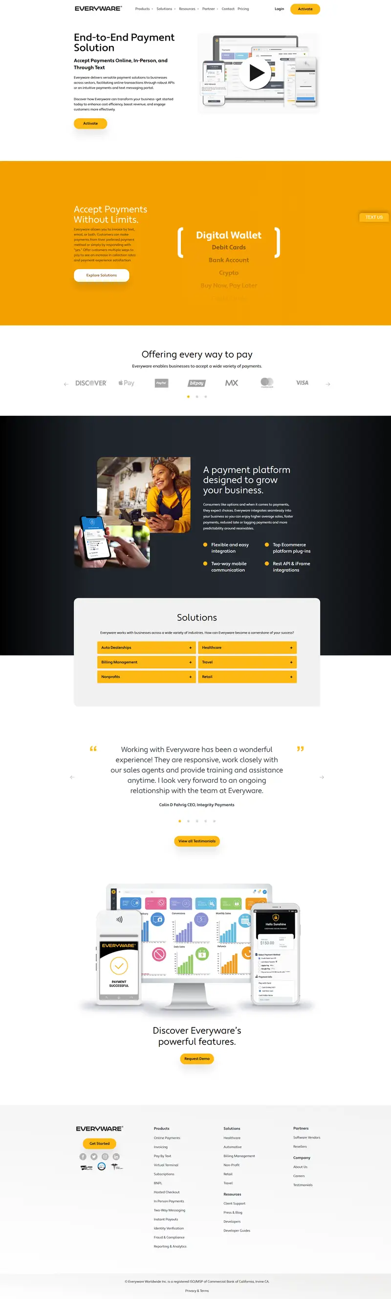 Everyware: Payment and Communication Solutions for Businesses website screenshot