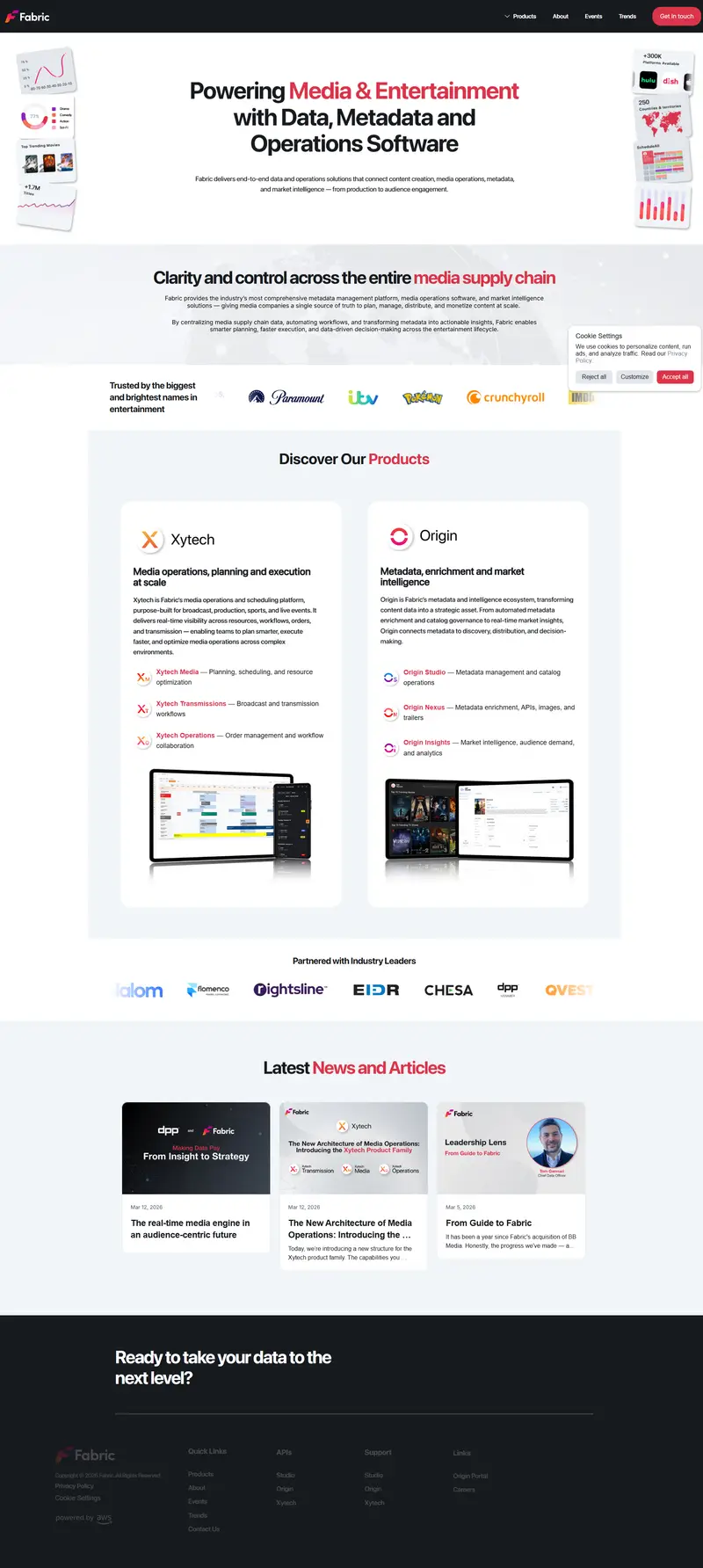 Fabric Media Data Solutions website screenshot