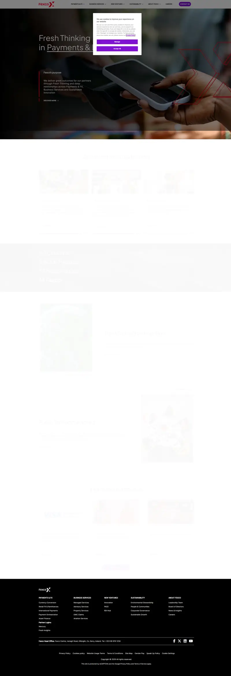 Payments and FX | Business Services | Innovation | Fexco website screenshot