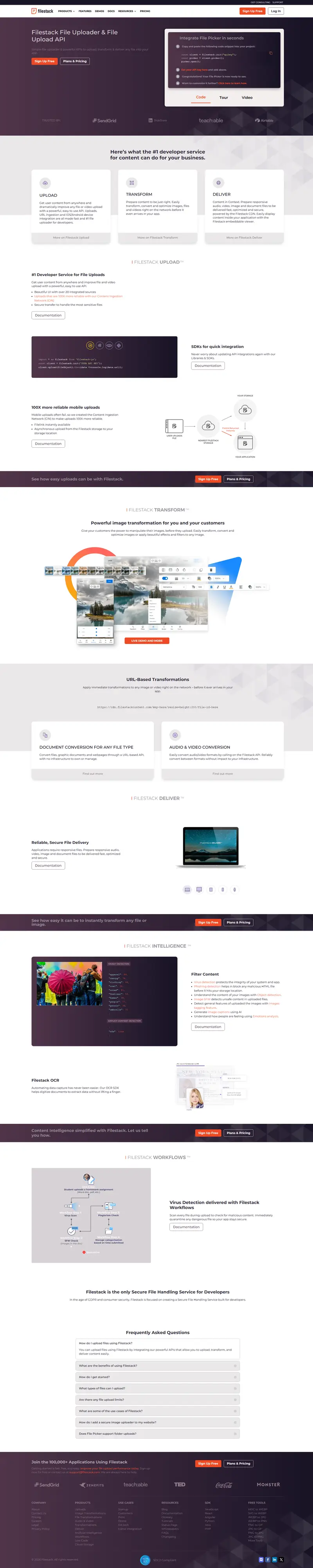 The Best File Uploader & Upload API - Filestack website screenshot