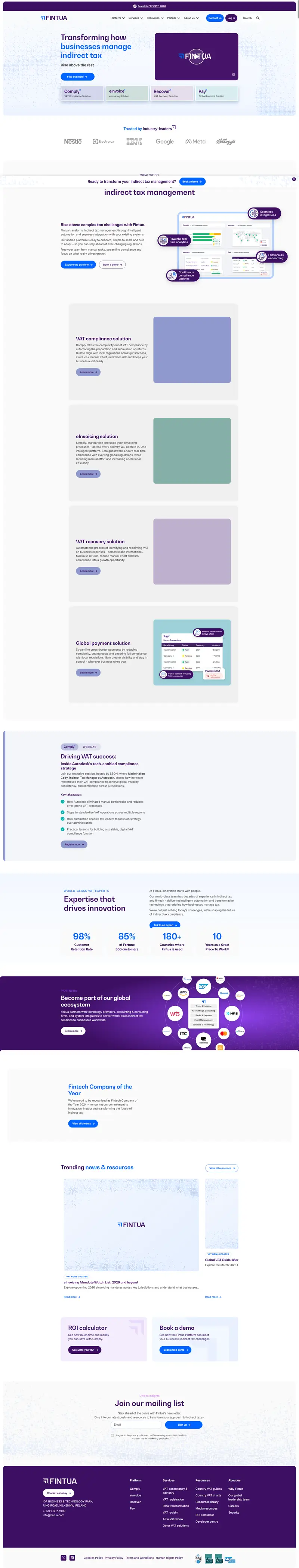 Fintua | Indirect Tax Solutions for Global Businesses website screenshot