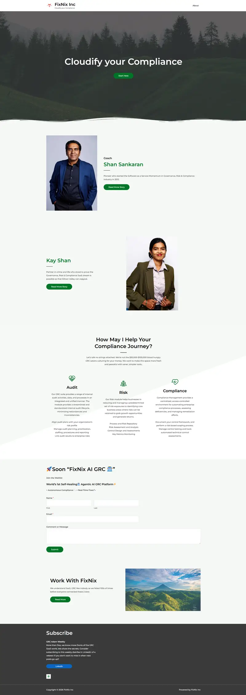 SaaS GRC Pioneer - FixNix Inc website screenshot