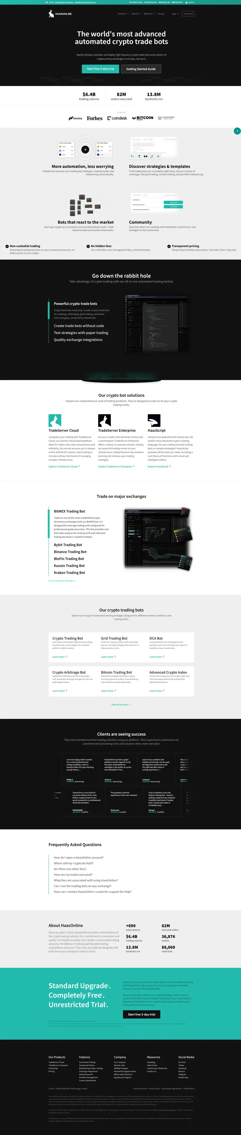 Crypto Trading Automation Software | HaasOnline website screenshot