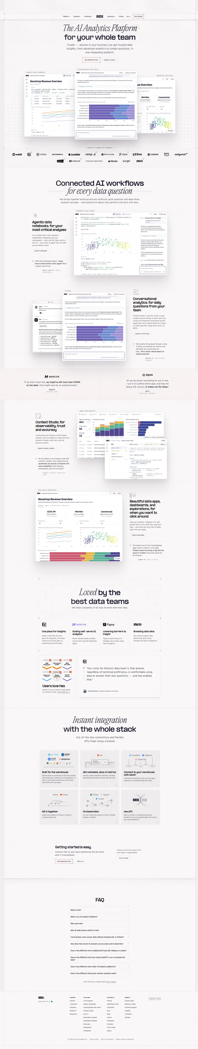 The AI Analytics Platform for your whole team | Hex website screenshot