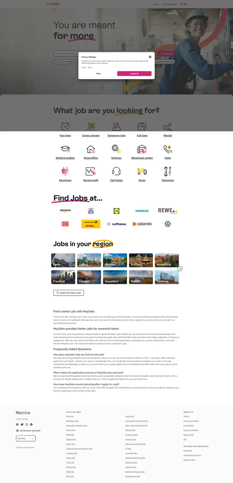 HeyJobs: 371,971 jobs and career opportunities in Germany website screenshot