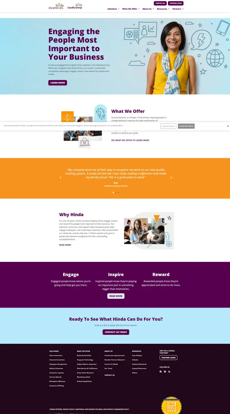 Hinda Incentives website screenshot