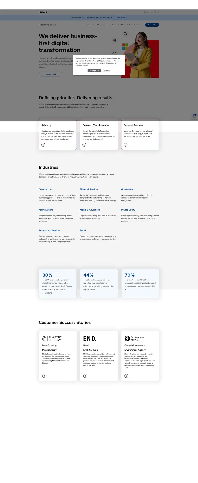 Hitachi Solutions | Business Transformation Consultancy website screenshot
