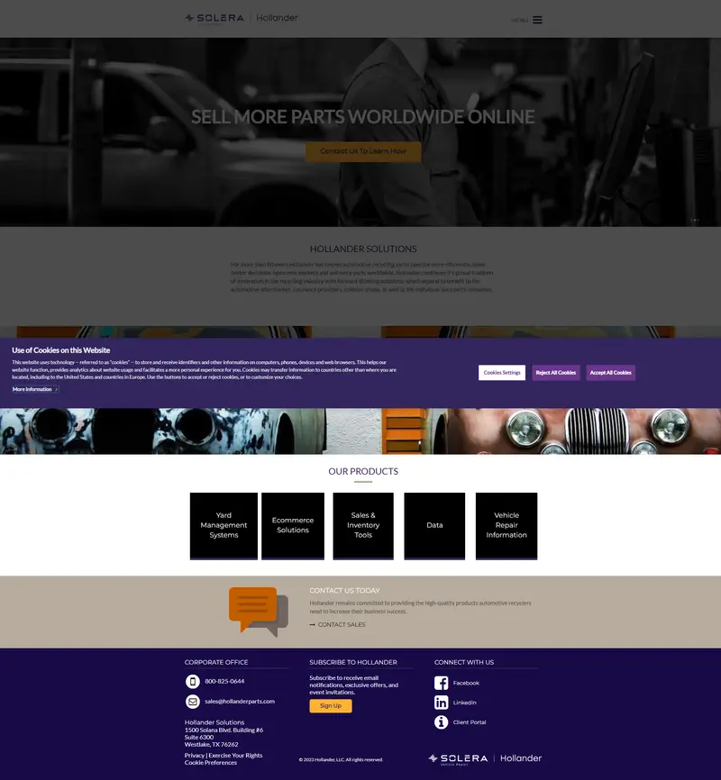 Homepage - Hollander SolutionsHollander Solutions | Vehicle Repair website screenshot