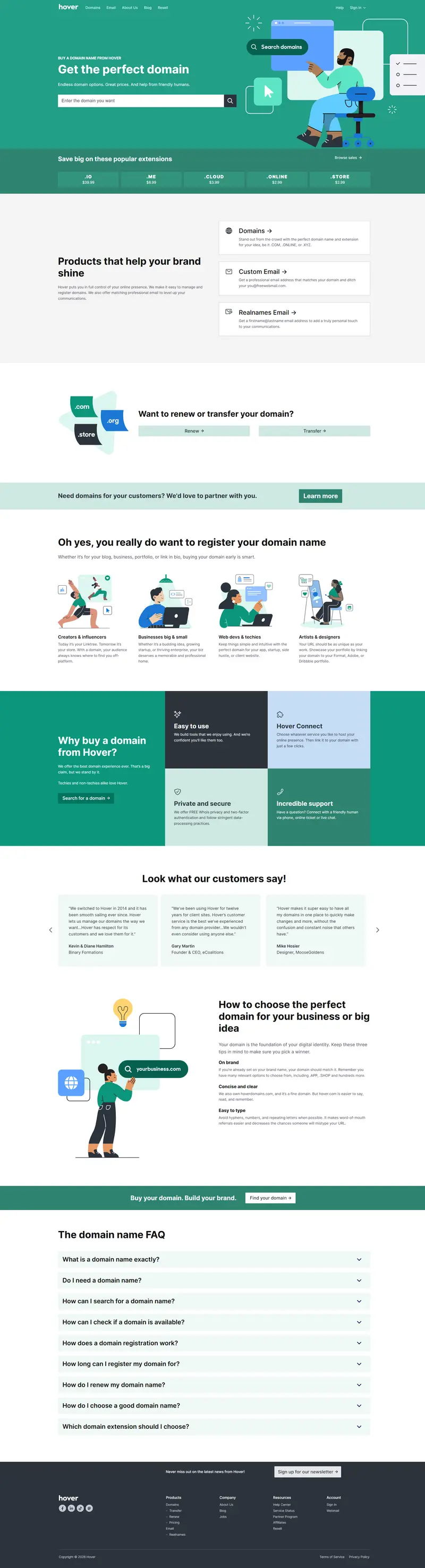 Domain Names | Buy Domains & Email At Hover.com website screenshot